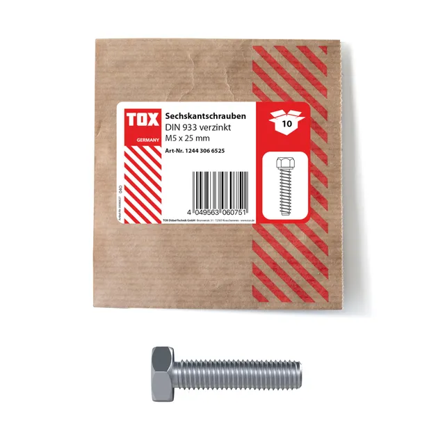 tox-sechskantschraube-m5-x-25-din-933-verzinkt-vollgewinde-10-st-ck image 1