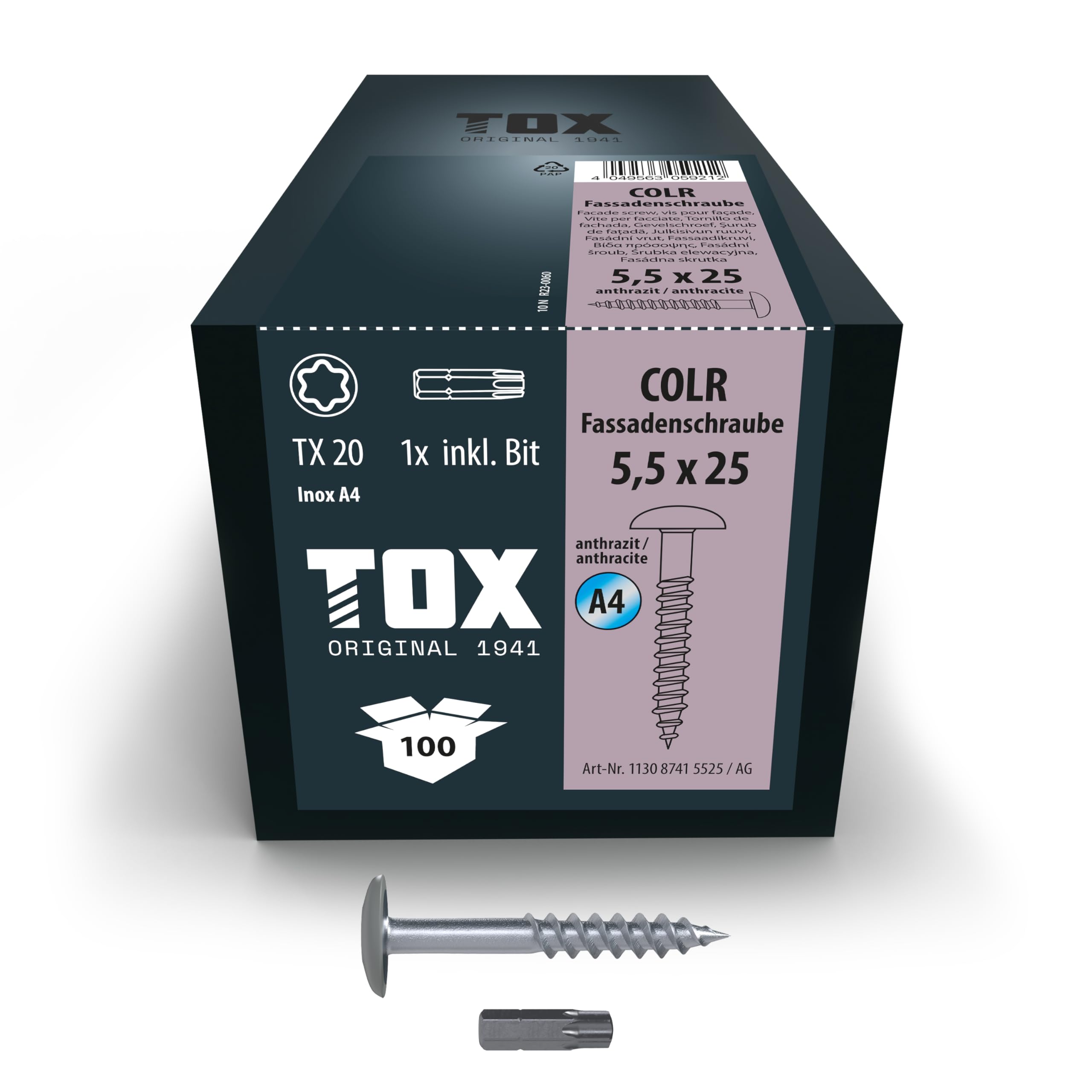 tox-colr-fassadenschrauben-5-5-x-25-mm-a4-anthrazitgrau-ral7016-100-stk image 1