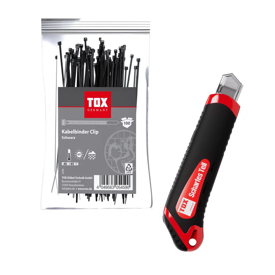 tox-cabl-clip-kabelbinder-set-300-teilig-2-5x100-140-200mm-cuttermesser image 1