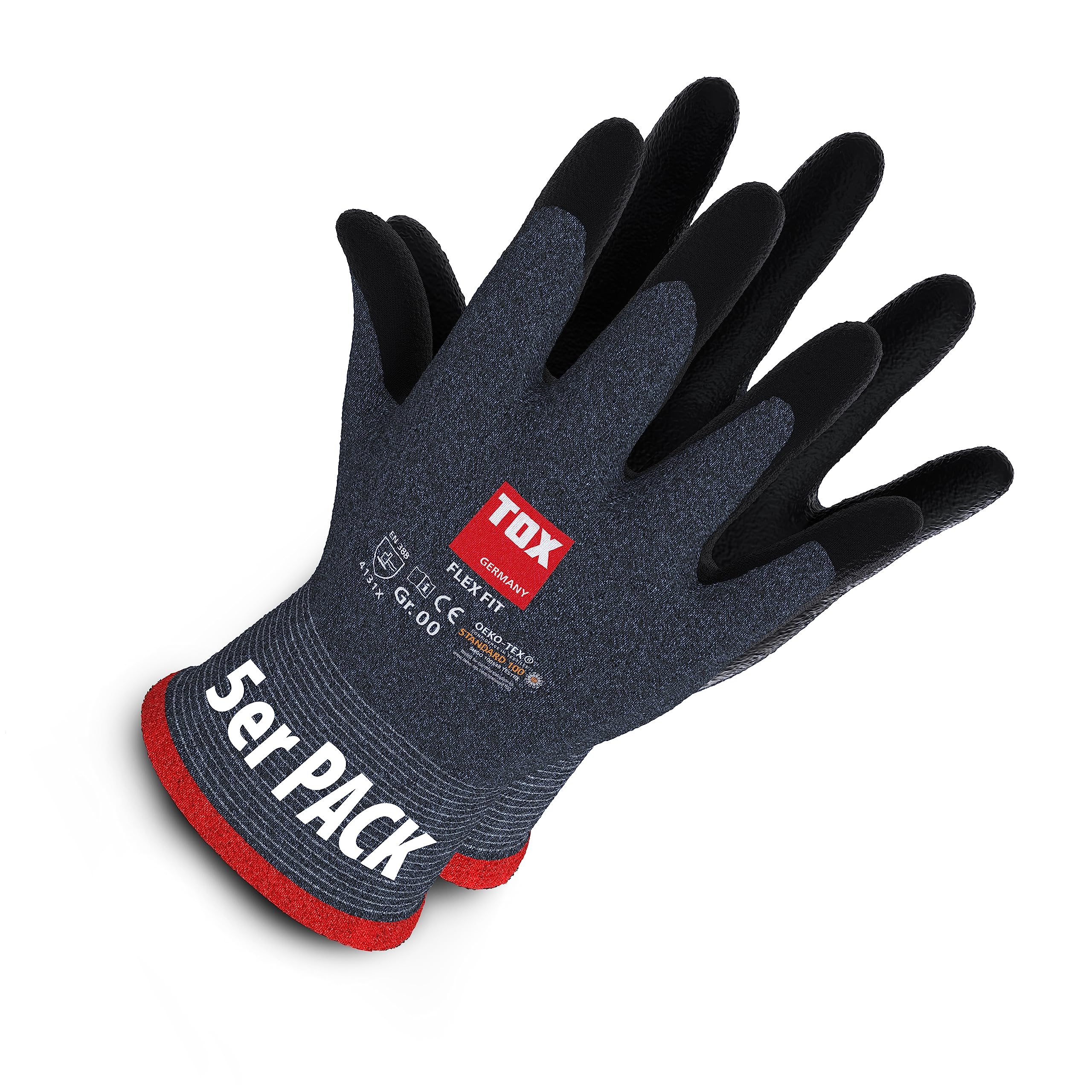 tox-flex-fit-montagehandschuhe-gr-e-8-grau-schwarz-nylon-mit-nitril-5-paar image 1
