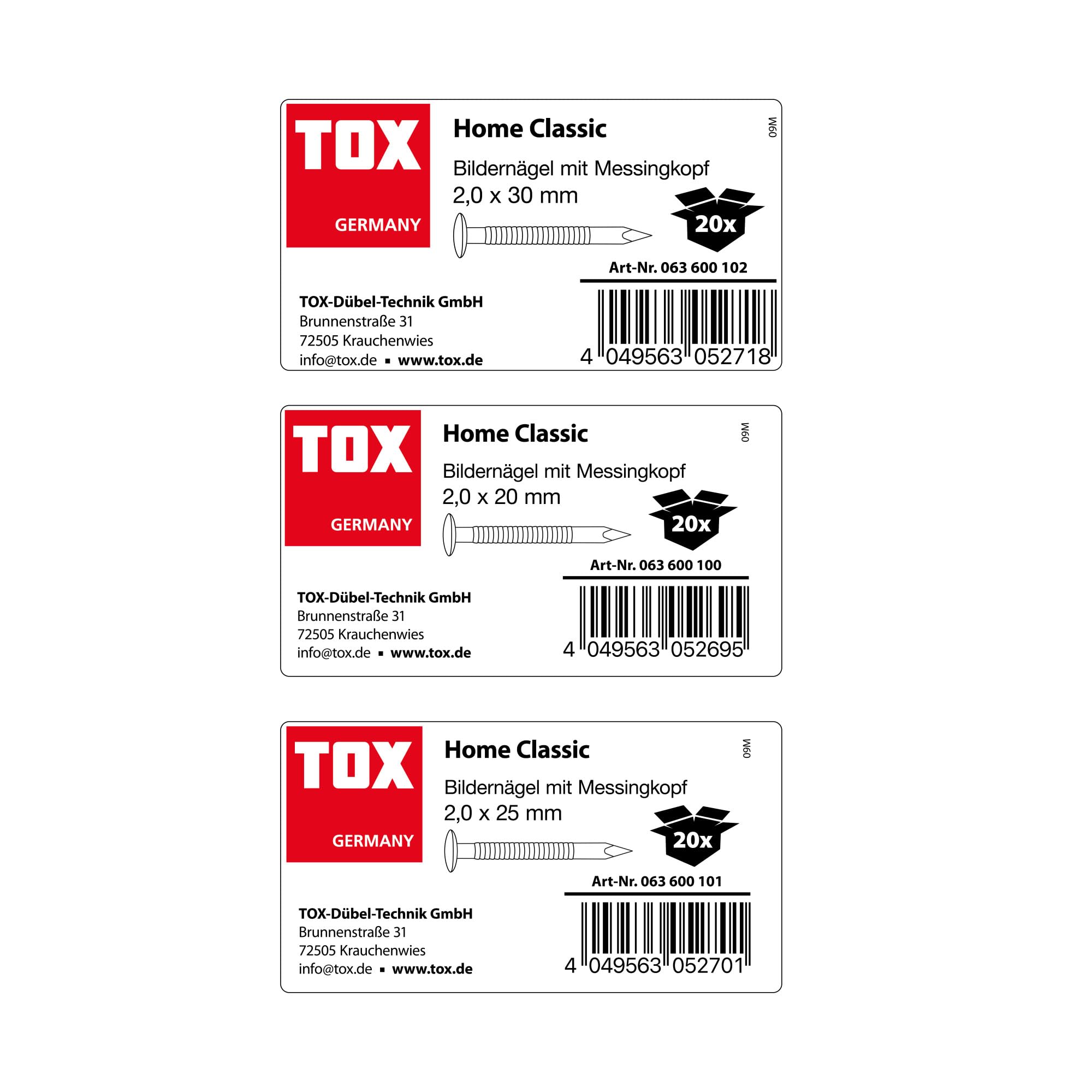 tox-home-classic-bildernagel-set-2-0x20-25-30-mm-mit-messingkopf-schlosserhammer image 4