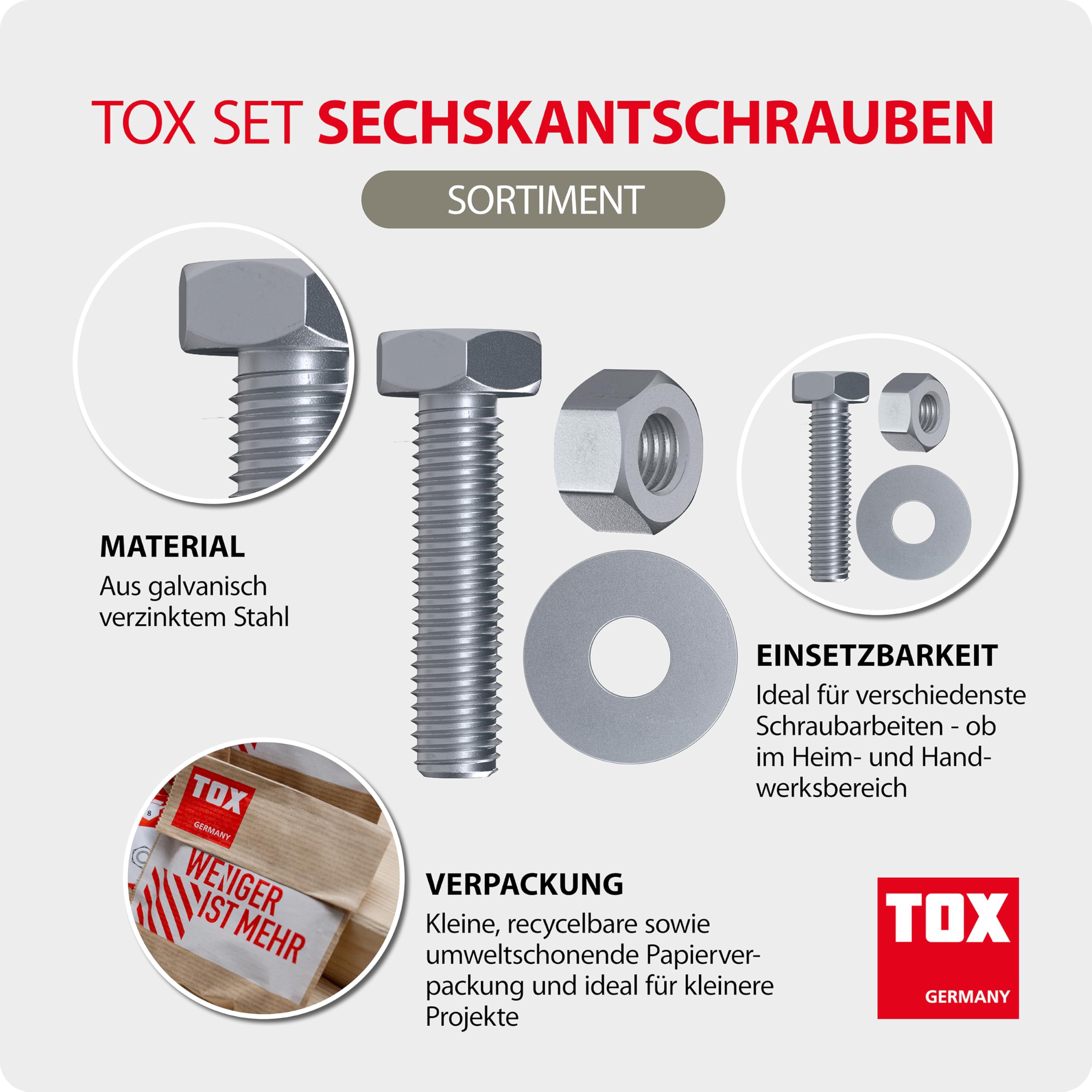 tox-sechskantschrauben-set-100-tlg-m5-mit-mutter-und-u-scheibe-verzinkt image 2