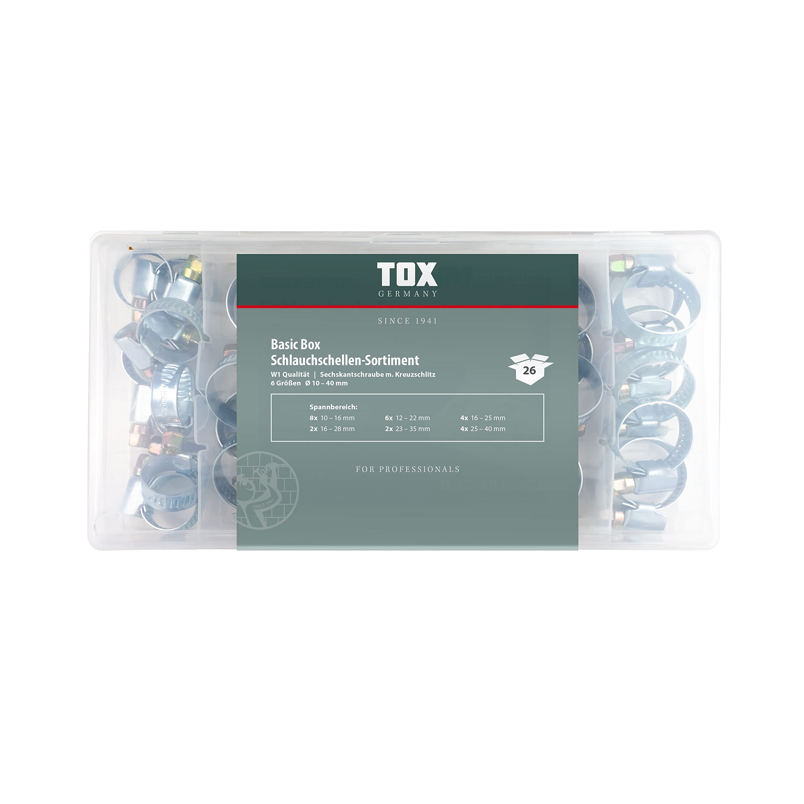 tox-schlauchschellen-sortiment-verzinkter-stahl-10-40-mm-26-teilig-in-box image 2