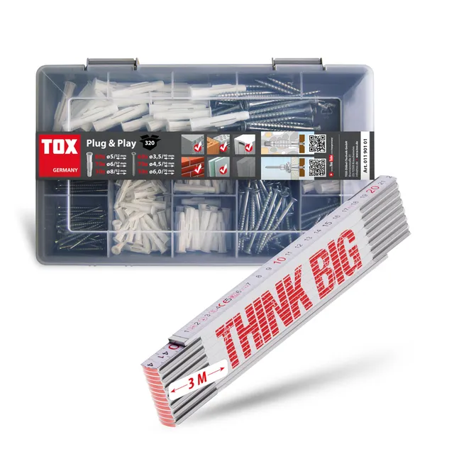 tox-plug-play-sortimentskoffer-320-tlg-trika-5-6-8-think-big-zollstock-3m image 1