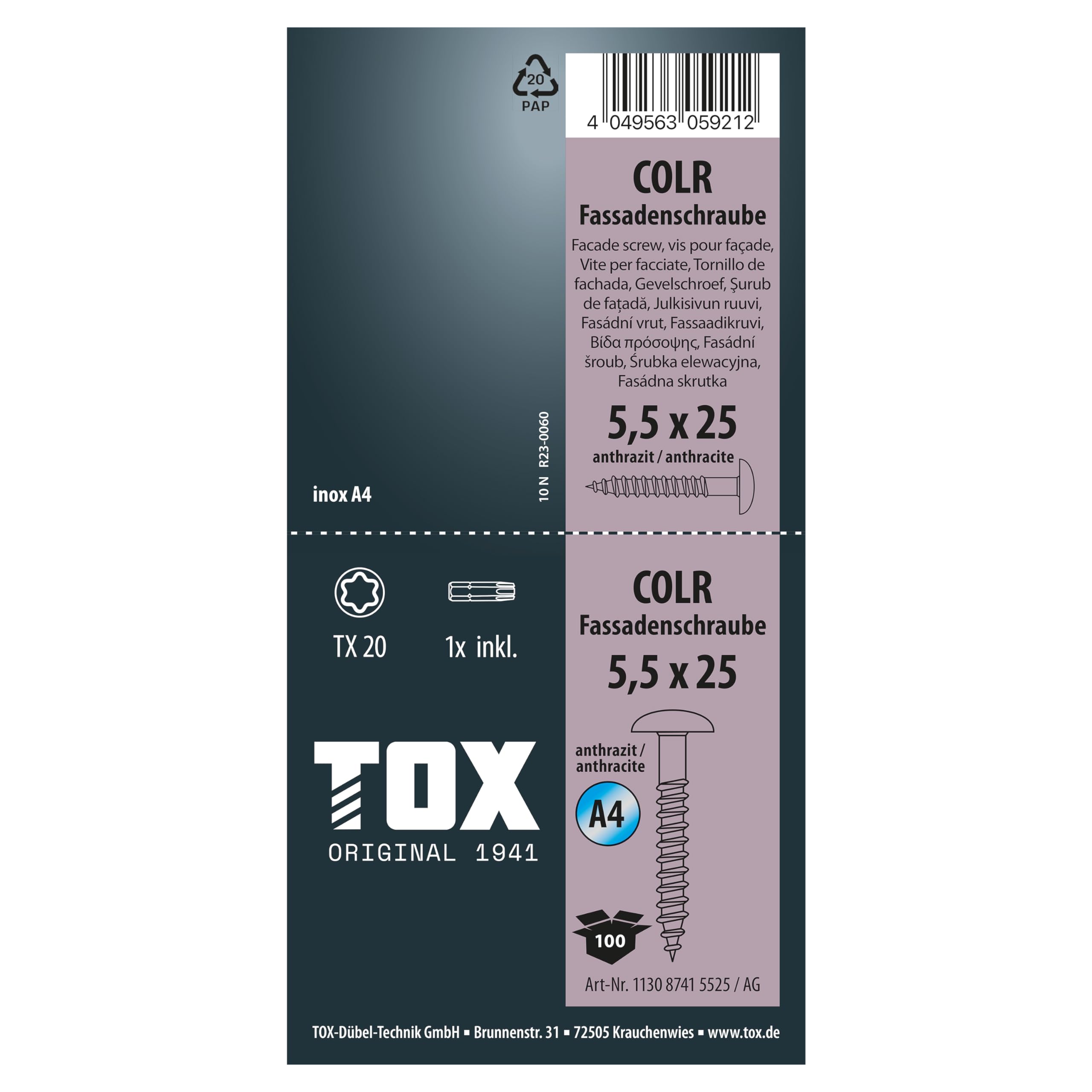 tox-colr-fassadenschrauben-5-5-x-25-mm-a4-anthrazitgrau-ral7016-100-stk image 4