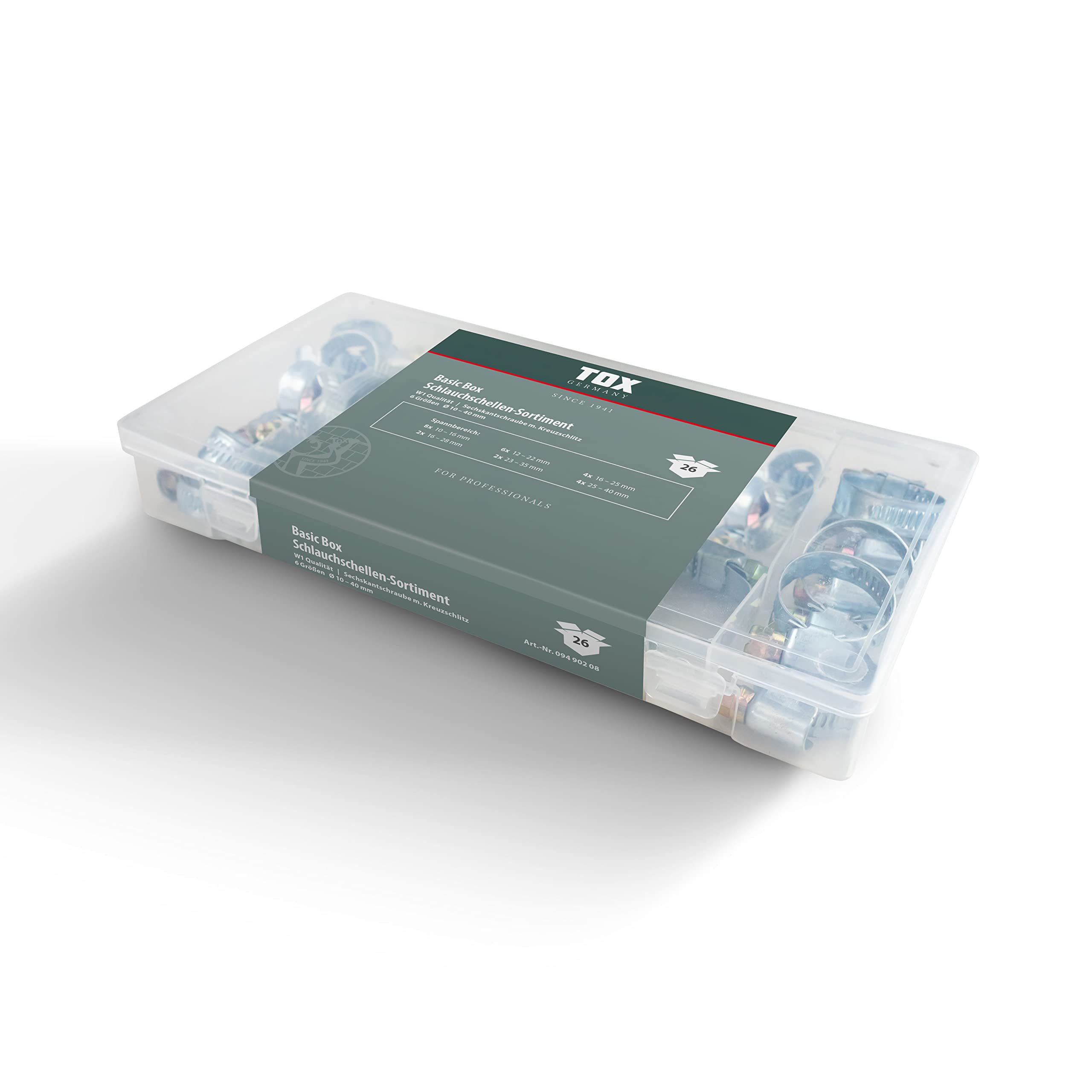 tox-schlauchschellen-sortiment-verzinkter-stahl-10-40-mm-26-teilig-in-box image 1