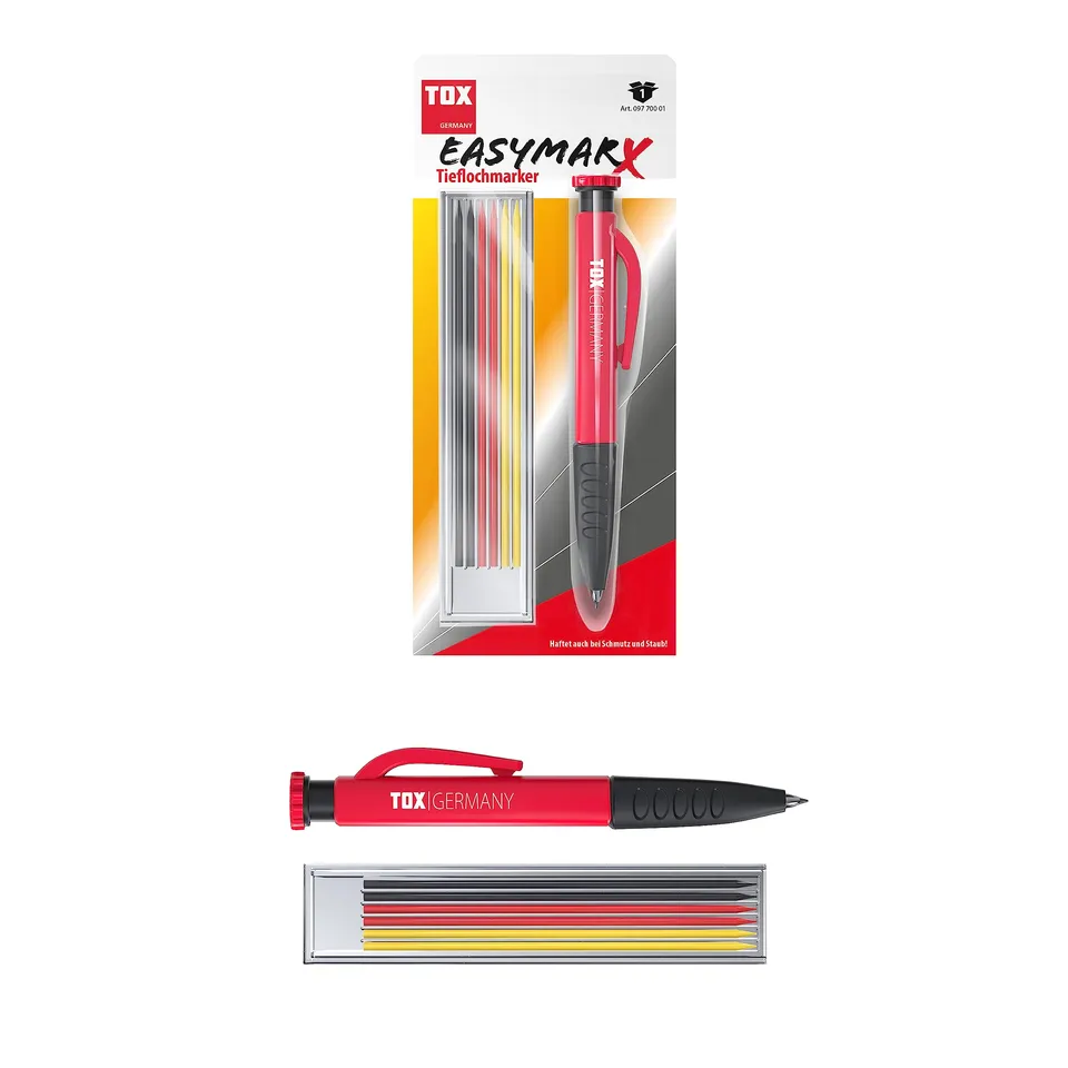 tox-tieflochmarker-easymarx-rot-schwarz-6-ersatzminen-2-8-x-120-mm image 1