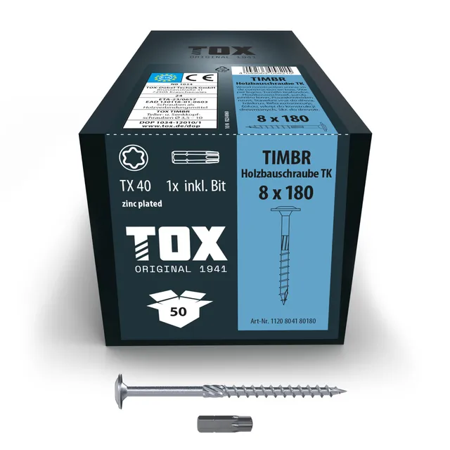 tox-timbr-tk-8-0x180-mm-holzbauschrauben-tellerkopf-tx40-50-st-ck image 1