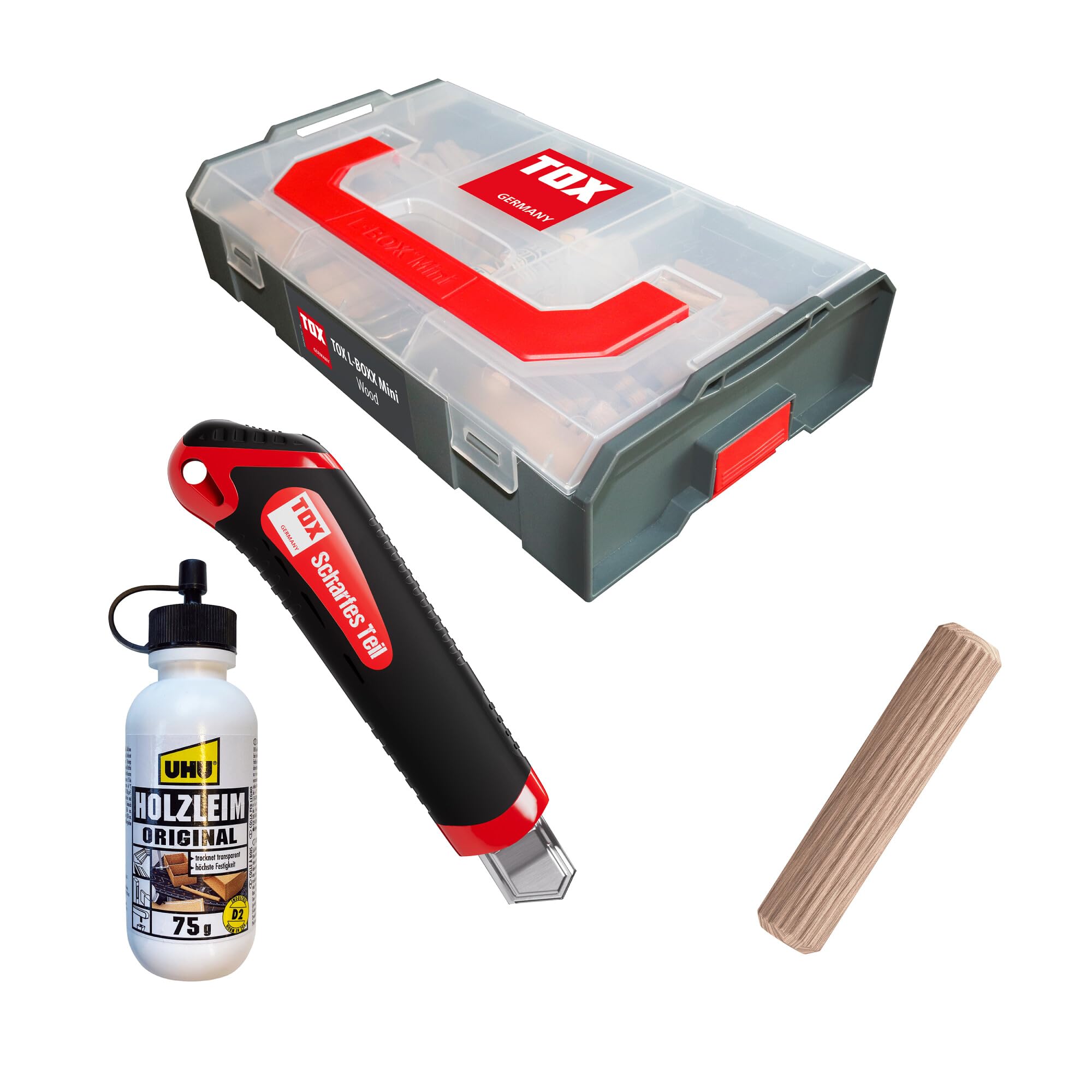 tox-l-boxx-mini-wood-holz-d-bel-set-mit-boltfix-wood-bohrern-und-cuttermesser image 1