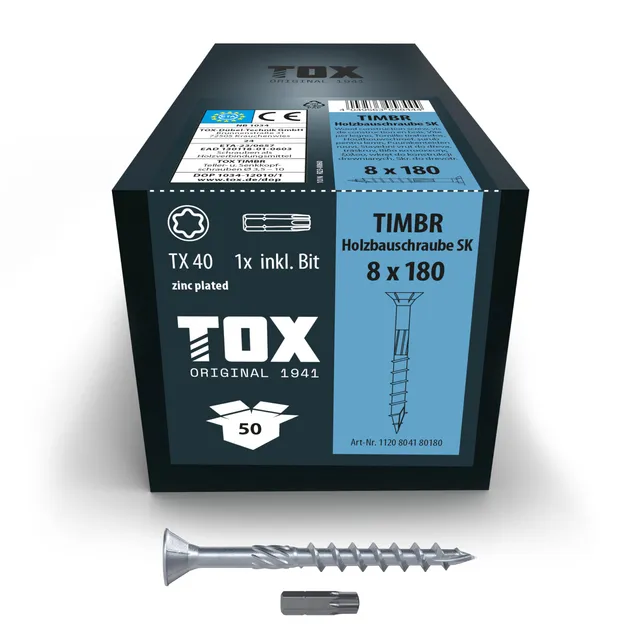 tox-timbr-sk-8-0-x-180-mm-holzbauschrauben-tx40-50-st-ck-mit-bit image 1