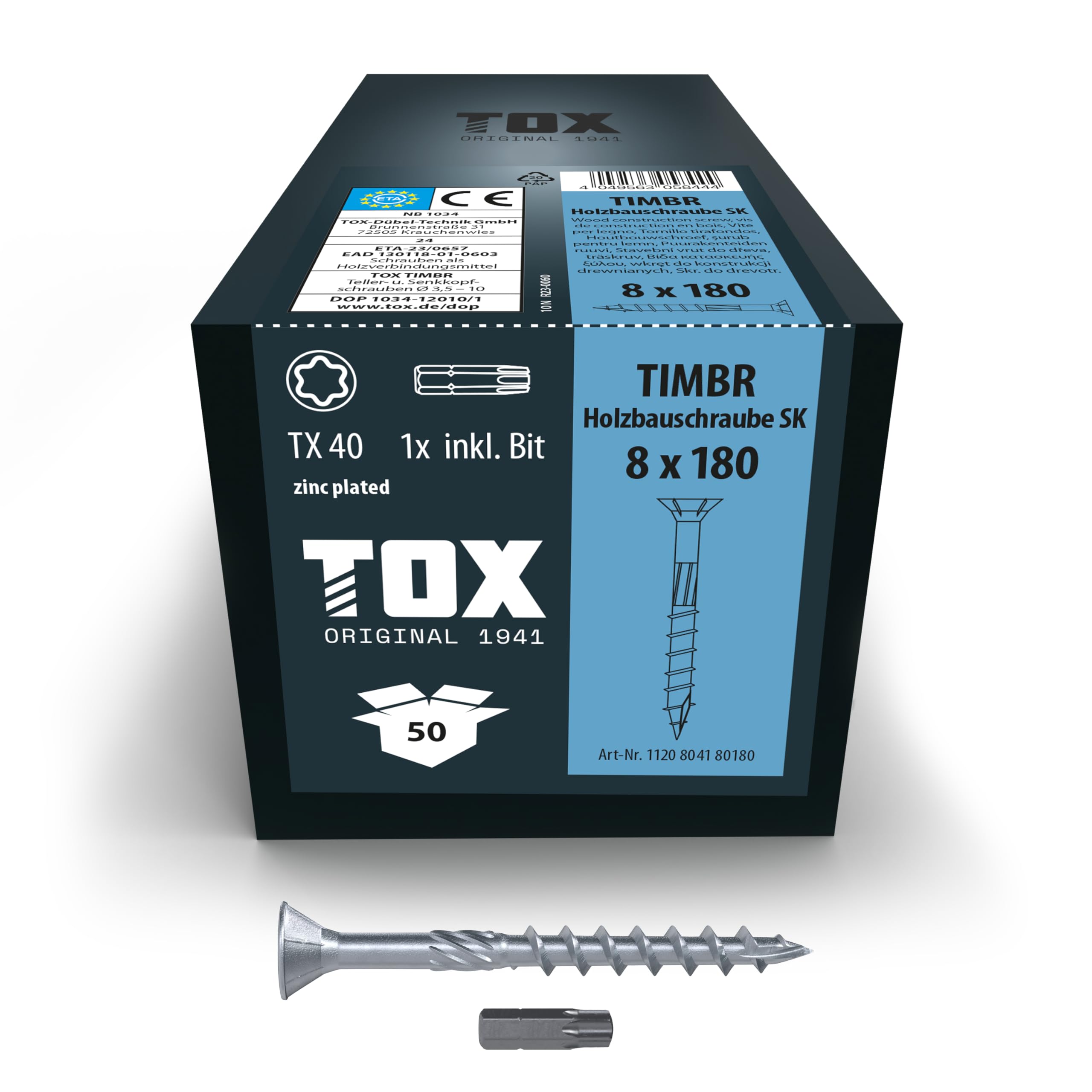 tox-timbr-sk-8-0-x-180-mm-holzbauschrauben-tx40-50-st-ck-mit-bit image 1