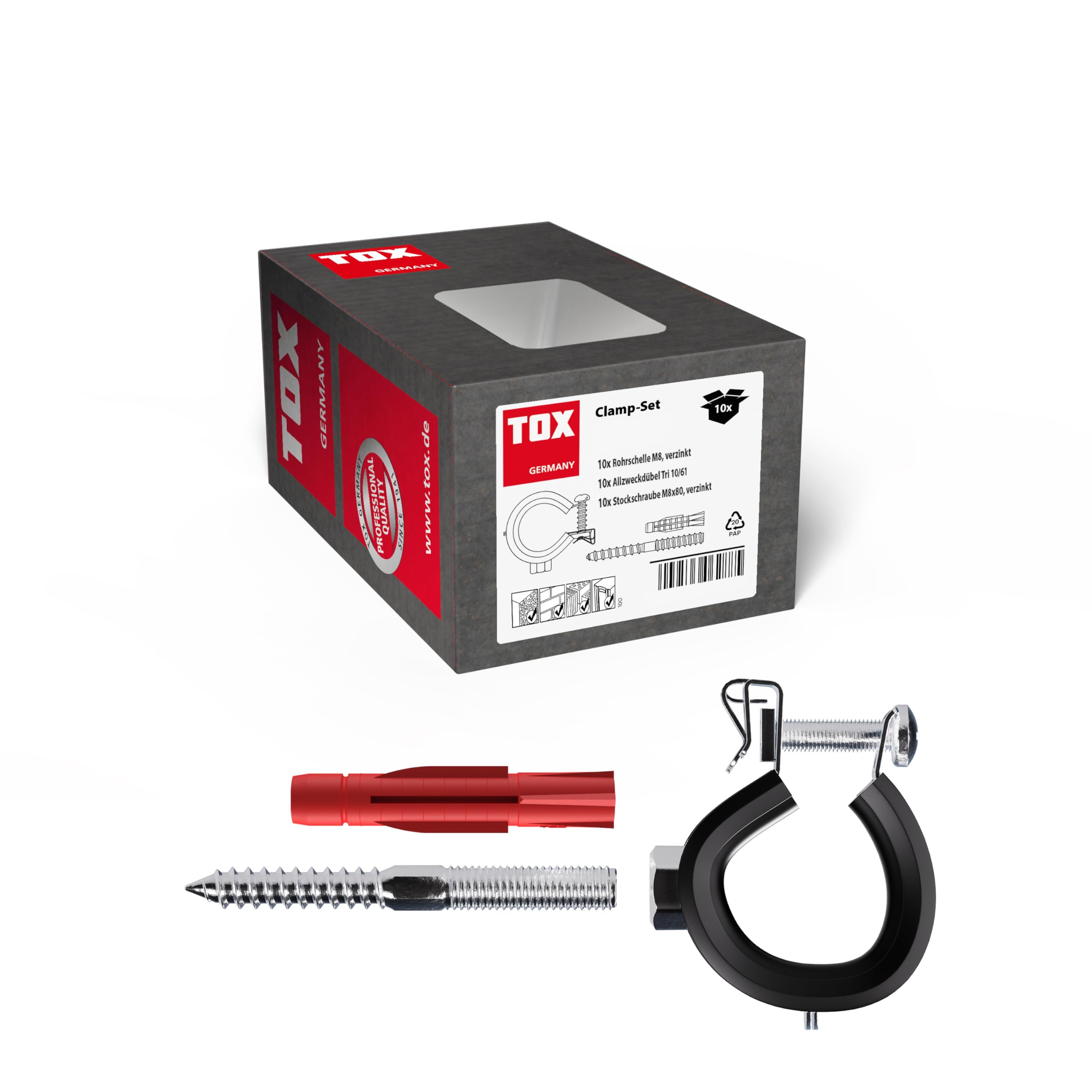tox-clamp-set-rohrschelle-21-23-mm-1-2-zoll-10-st-ck-mit-tri-d-bel-und-stockschr image 1