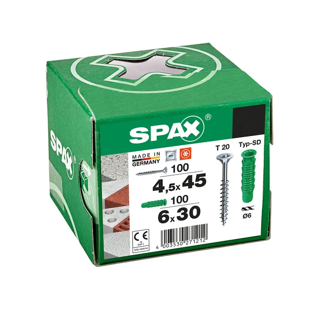 spax-d-bel-schrauben-set-200-tlg-100x-universalschraube-4-5x45-100x-spreiz-d-bel image 1