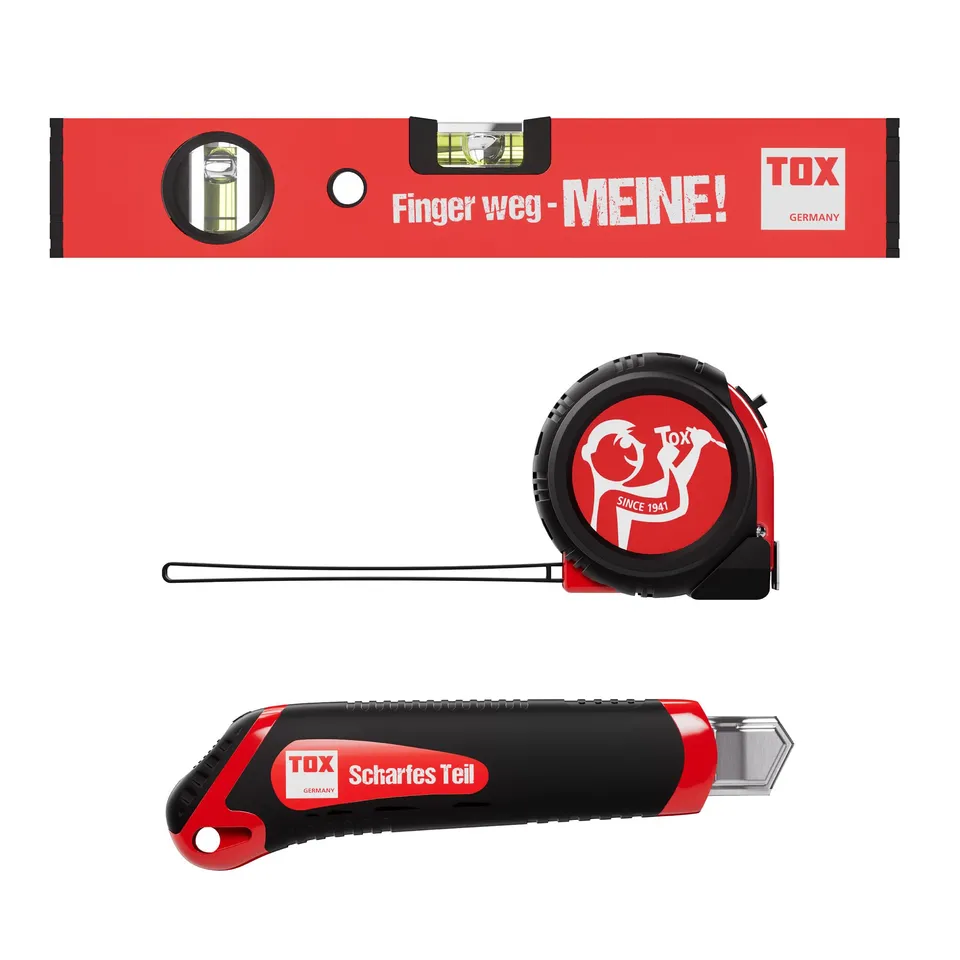 tox-werkzeug-set-09790903-cuttermesser-5-m-rollma-band-30-cm-wasserwaage image 1