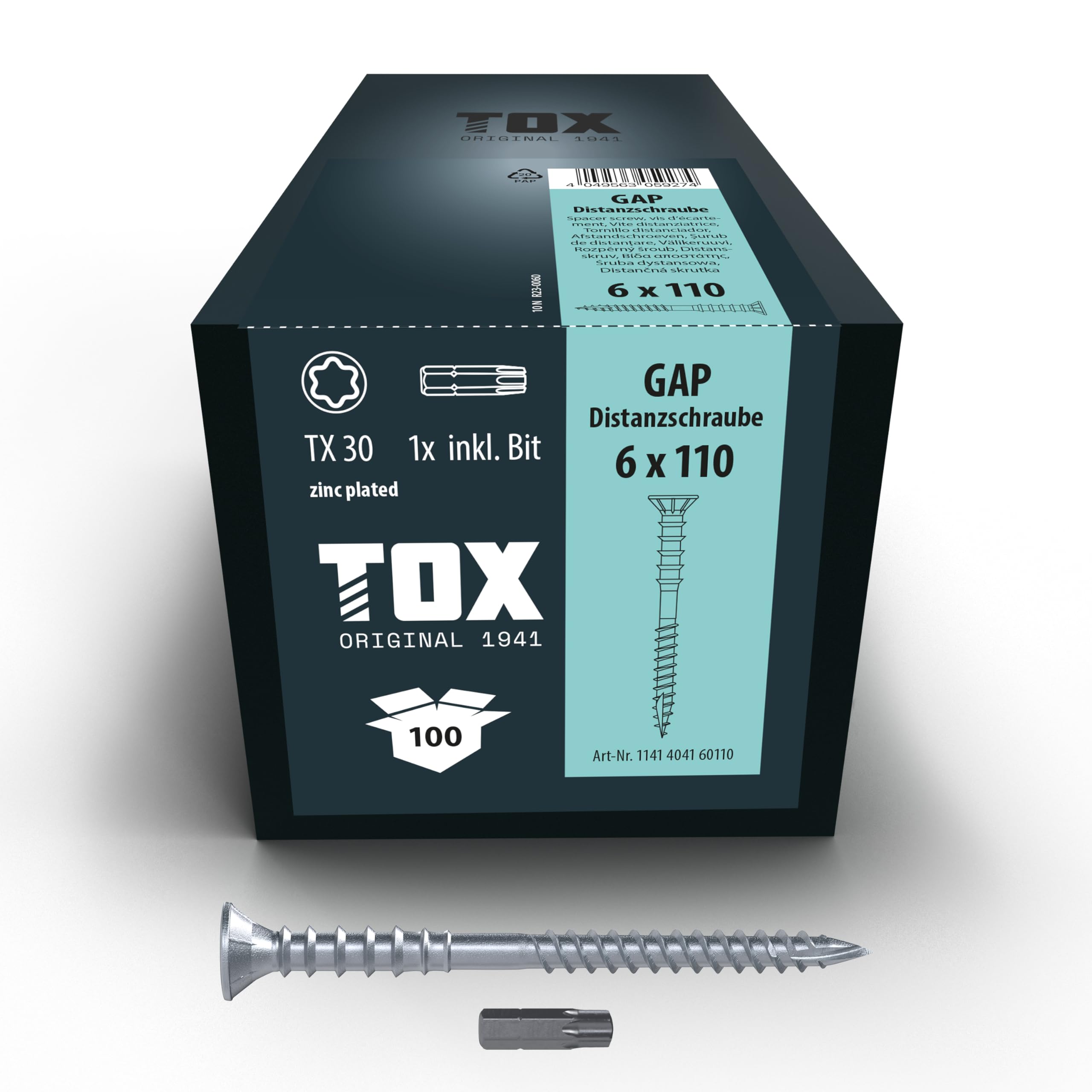 tox-distanzschrauben-gap-6-0-x-110-mm-verzinkt-tx30-100-stueck image 1