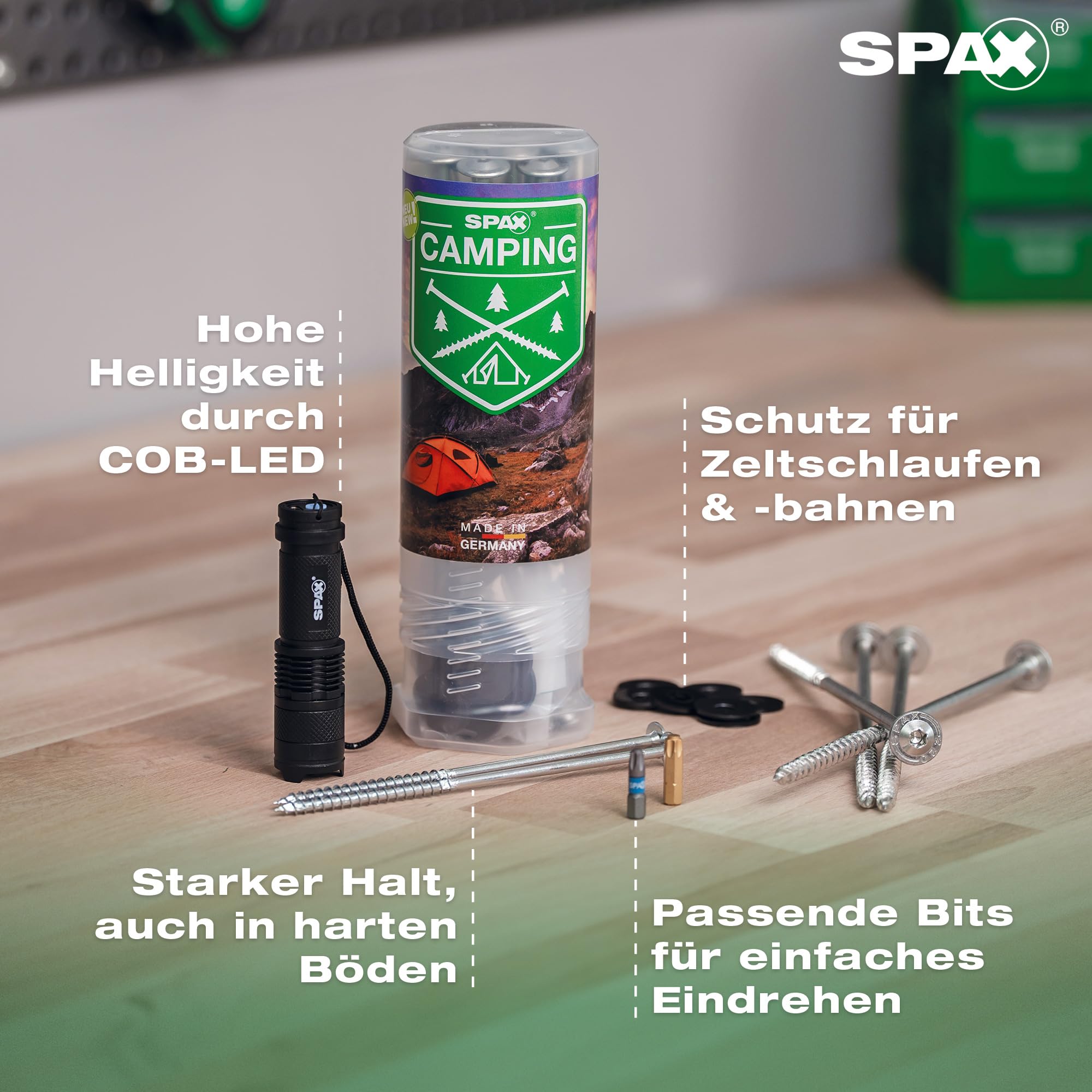 spax-campingset-zeltschrauben-18-teilig-8x220-6x160-mm-mit-scheiben-und-lampe image 2