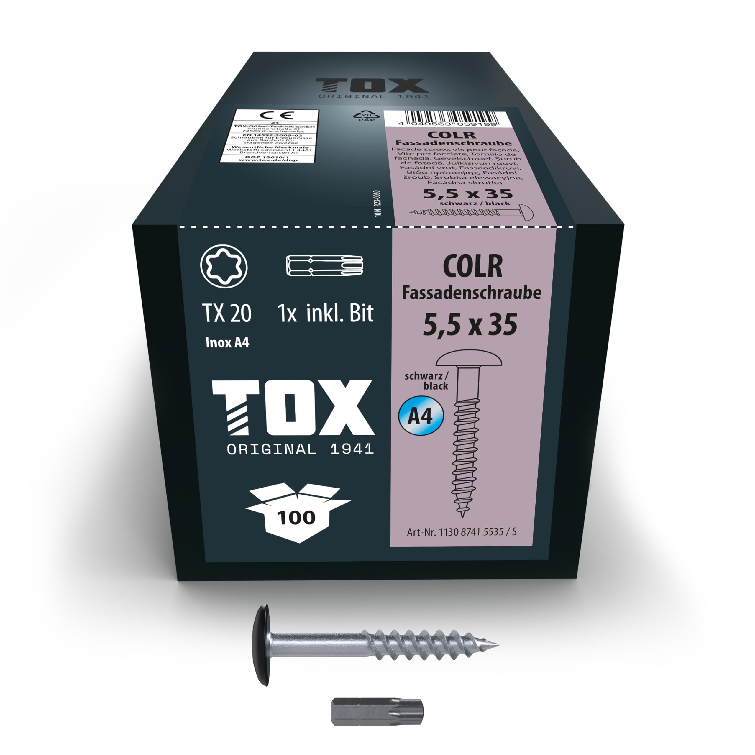 tox-fassadenschrauben-colr-5-5x35-mm-a4-schwarz-ral9005-100-st-ck image 1
