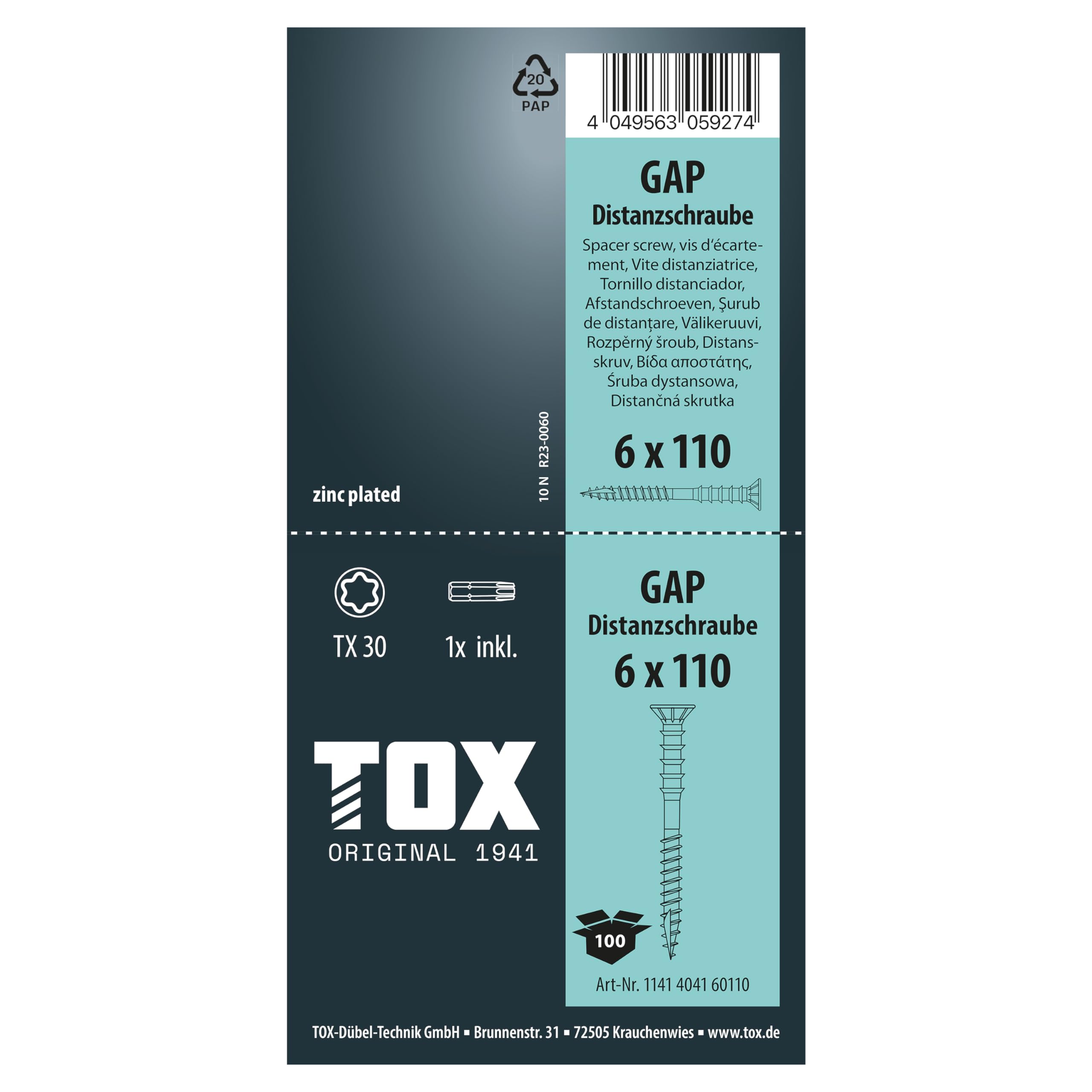 tox-distanzschrauben-gap-6-0-x-110-mm-verzinkt-tx30-100-stueck image 4