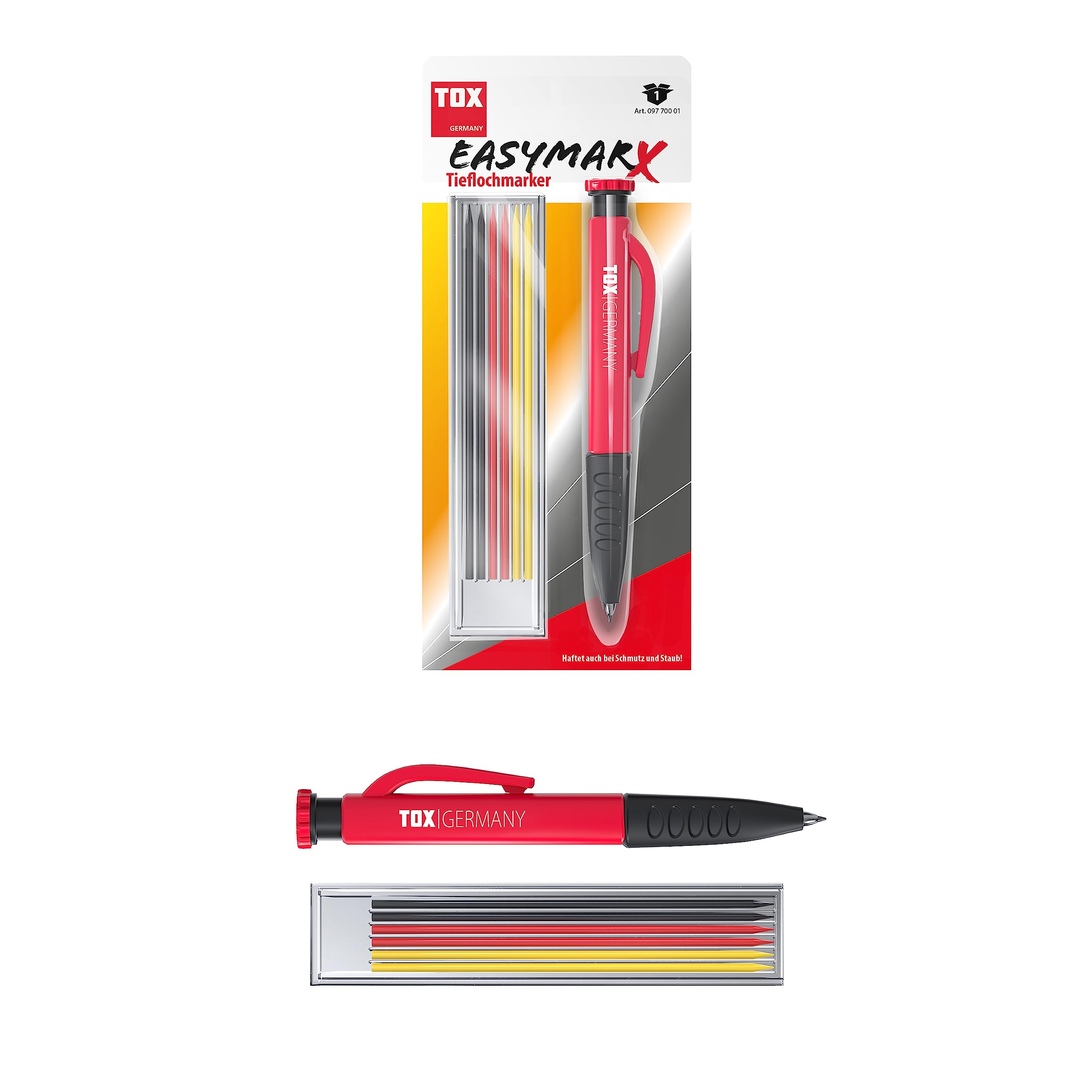 tox-tieflochmarker-easymarx-rot-schwarz-6-ersatzminen-2-8-x-120-mm image 1