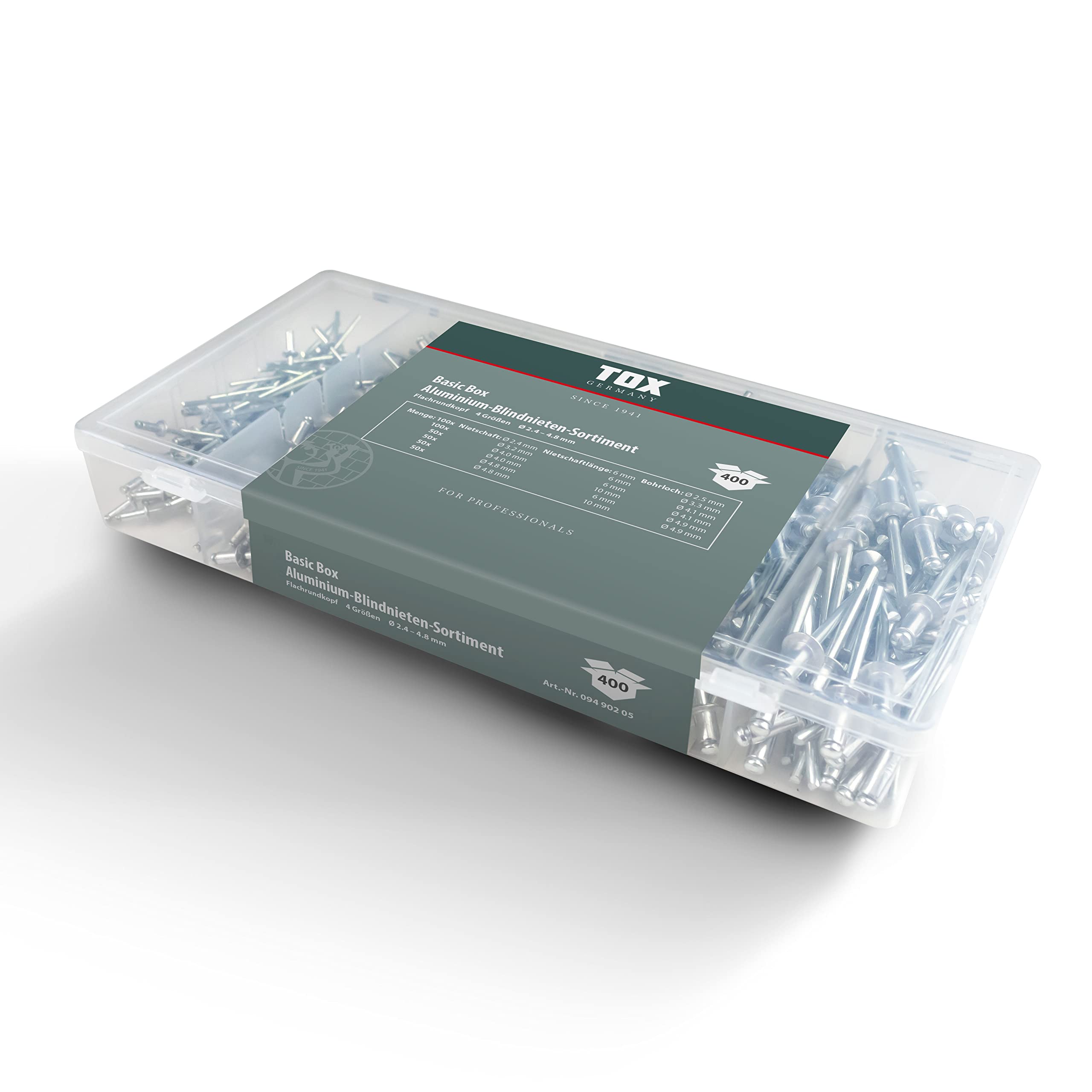 tox-blindnieten-sortiment-aluminium-flachrundkopf-400-teilig-6-gr-en image 1
