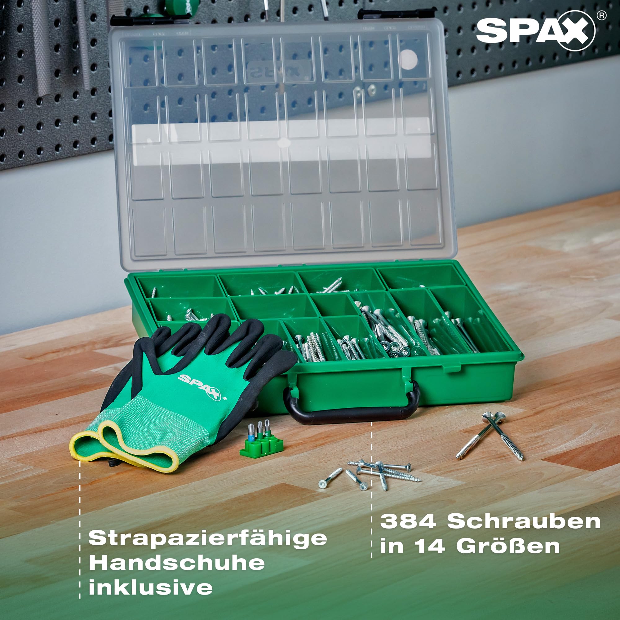 spax-wirox-schrauben-set-teilgewinde-senkkopf-384-st-in-14-gr-en-mit-3-bits image 2